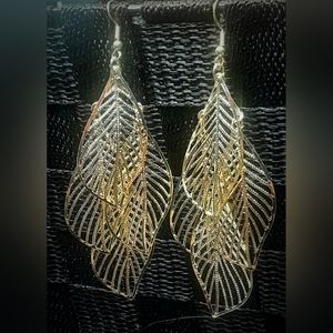 Layered Goltone Leaf Earrings